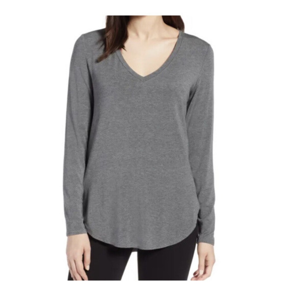 Halogen Charcoal Long Sleeve V-Neck Top